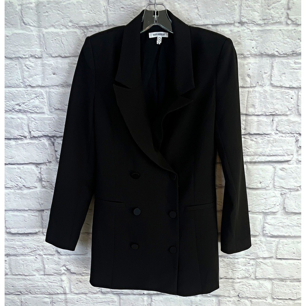 GOOD AMERICAN Women's Black Double-Breasted Soft Stretch Sculpted Blazer Size 0 - Picture 2 of 9